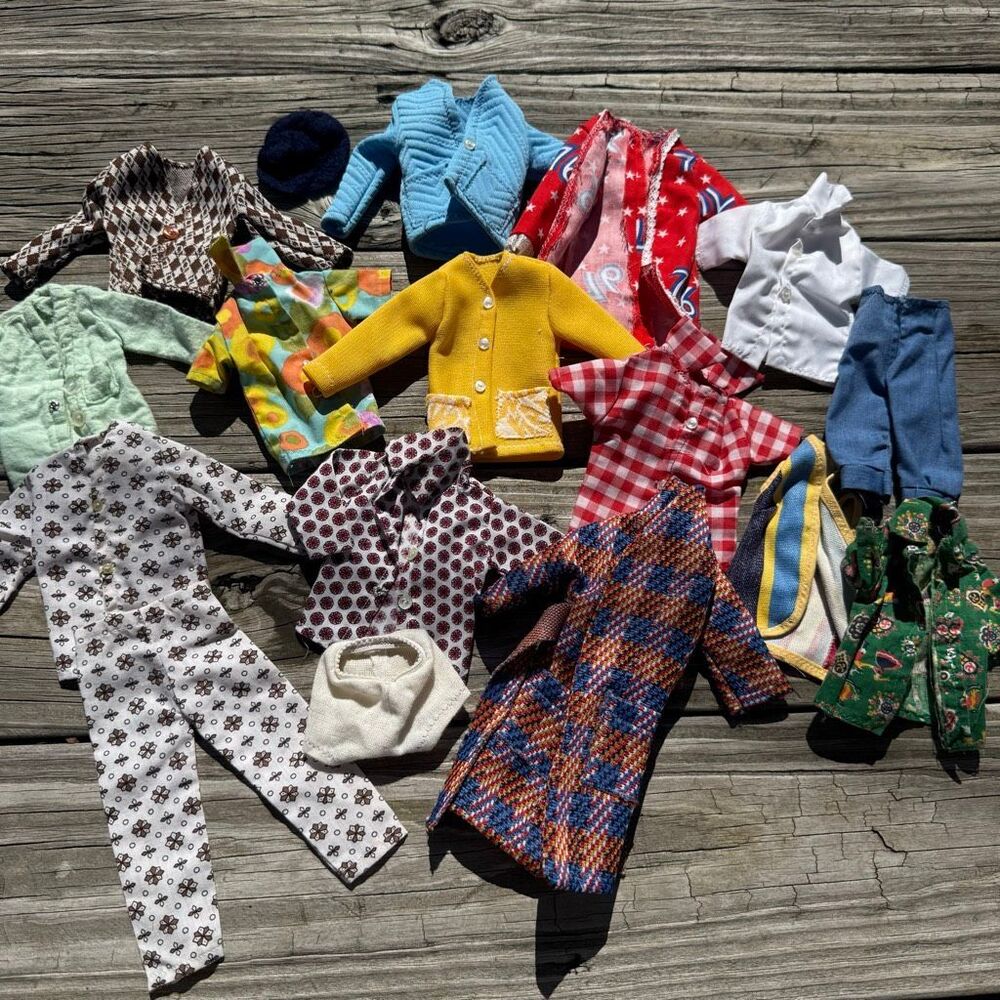 Vintage 70s Handmade Ken Doll Clothing Lot Retro Shirts Jackets Pants & Accessor
